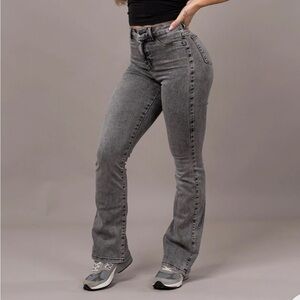 NWT! Fitjeans Gray Denim Flared Jeans High Waist Sz. L
